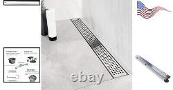 48-Inch Premium Stainless Steel Linear Shower Drain Quadrato Pattern Grate