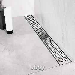 48-Inch Premium Stainless Steel Linear Shower Drain Quadrato Pattern Grate