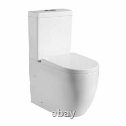 Back To Wall Toilet Close Coupled Open Back Modern Soft Closing Seat White Gloss