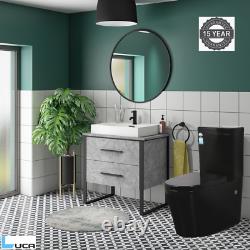 Black Close Coupled Back to wall Round Toilet WC Free Bathroom Soft Close Seat