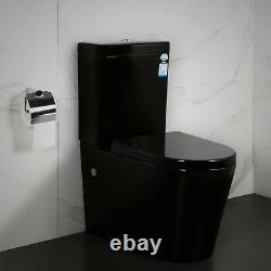 Black Close Coupled Back to wall Round Toilet WC Free Bathroom Soft Close Seat