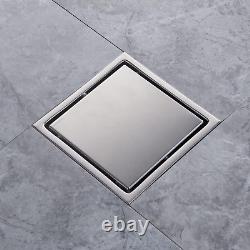 Brushed Nickel Shower Drain 4 Inch Square for Bathroom Invisible Inlay Tile Squa