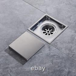 Brushed Nickel Shower Drain 4 Inch Square for Bathroom Invisible Inlay Tile Squa