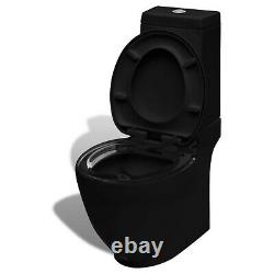 Close Coupled Bathroom Toilet Ceramic Soft Close Seat Black Dual Flush WC