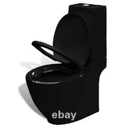 Close Coupled Bathroom Toilet Ceramic Soft Close Seat Black Dual Flush WC