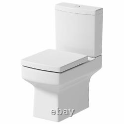 Close Coupled Bathroom Toilet Modern White Square Ceramic Soft Close Seat WC NDT