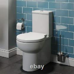 Close Coupled Bathroom Toilet Modern White Square Ceramic Soft Close Seat WC Pan