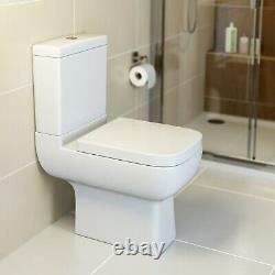 Close Coupled Toilet Bathroom WC Modern White Square Ceramic Soft Close Seat Pan