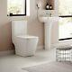 Close Coupled Toilet & Full Pedestal Basin Modern Round Ceramic Bathroom Suite
