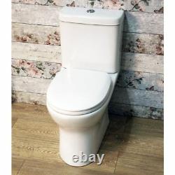 Deluxe Round Rimless close coupled open Back Toilet Pan WC Soft Close Seat