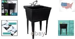 Heavy-Duty Black Utility Sink Versatile Pull Out Chrome Faucet Drainage