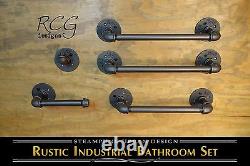 Industrial Bathroom Pipe Set B (2 Towel Racks, Hook, TP Holder, Hand Towel Bar)
