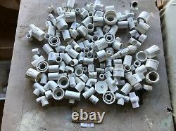 Lot of 135+ Items, Pvc Fittings, 1/2'' & 3/4'' & 1'' Elbows, Couplins Tees