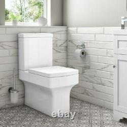 Modern Rimless Back to wall square Close Coupled WC pan Soft Close Wrap Seat