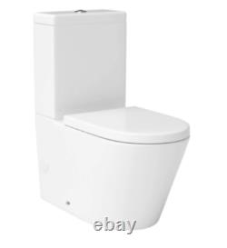 Modern Round Rimless Closed Coupled WC Toilet with Cistern and Soft Close Seat