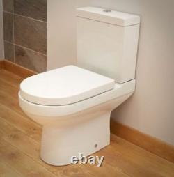 Modern White Ceramic Round Toilet Close Coupled Bathroom Pan & Seat WC 680mm