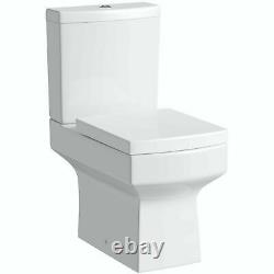 Modern White Ceramic Square Toilet Close Coupled Bathroom Pan & Seat WC P Trap