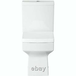 Modern White Ceramic Square Toilet Close Coupled Bathroom Pan & Seat WC P Trap