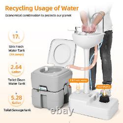 Portable Wash Sink Camping Hand Basin Stand with 5.3 Gallon 17 L Flush Toilet