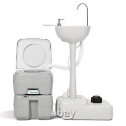 Portable Wash Sink Camping Hand Basin Stand with 5.3 Gallon 17 L Flush Toilet