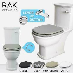 RAK Traditional Close Coupled WC Toilet Push Button Lever Handle Soft Close Seat