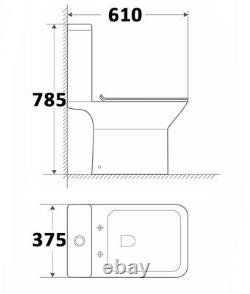 Rimel Square Rimless Close Coupled Toilet Pan WC Open Back soft close Seat