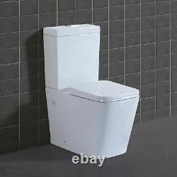 Rimless Back to wall square Close Coupled toilet WC pan Soft Close Wrap Seat