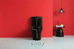 Rough in 1-Piece 0.8/1.28 GPF Compact Dual Flush Elongated Black Luxury Toilet
