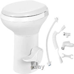 SereneLife RV Plastic Bowl Gravity Flush Toilet with Hose Connector, Hand Sprayer