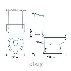 Traditional Close Coupled Toilet & Seat White Ceramic Bathroom WC Round Pan