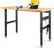 Work Bench, Height Adjustable Workbench Heavy Duty Oak Wood Desktop Work Table W