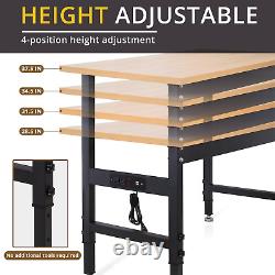 Work Bench, Height Adjustable Workbench Heavy Duty Oak Wood Desktop Work Table w