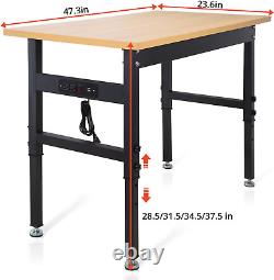 Work Bench, Height Adjustable Workbench Heavy Duty Oak Wood Desktop Work Table w